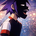 Gorillaz stílusú animált karakter éjszakai hangulatban, zene és vágy találkozása